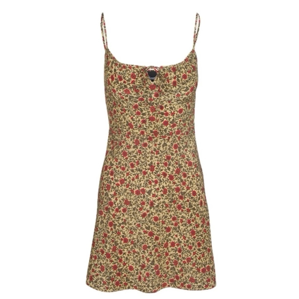 Realisation Par Inez Silk Floral Bust Tie Mini A Line Slip Dress Dahlia Tan